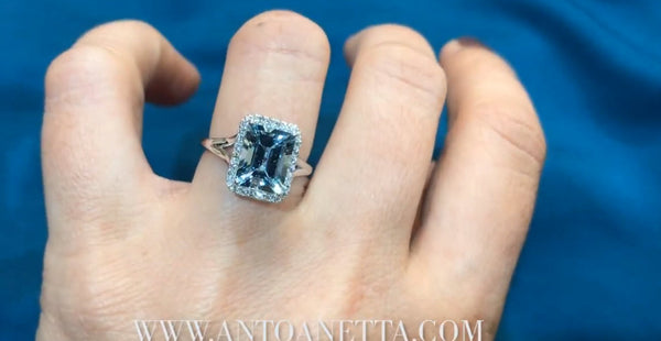 Princess 1.5ct Emerald Cut Aquamarine 18K White Gold Diamond Three Stone Engagement  Ring:Jian London:18K Gold Rings